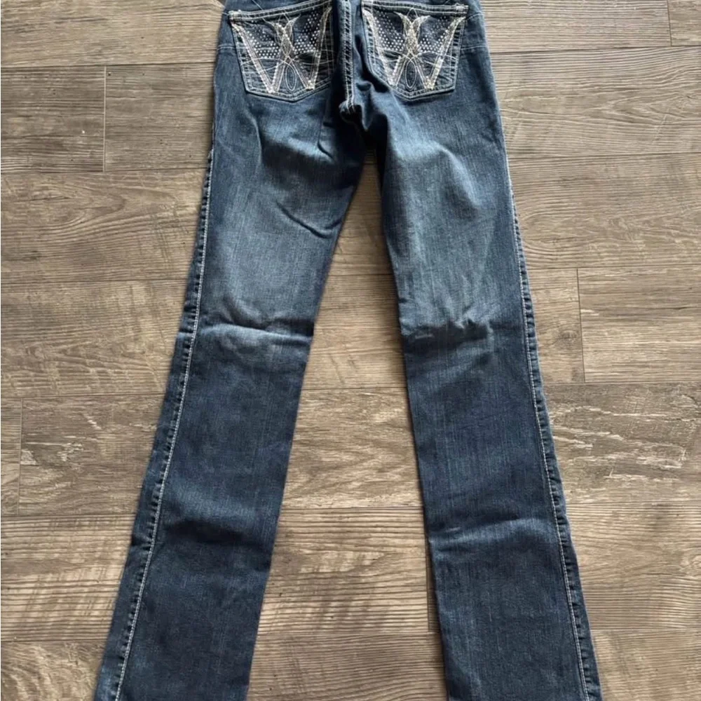 Wrangler Dark Blue Bootcut Jeans with Embroidered Studded Back Pockets - Picture 2 of 5